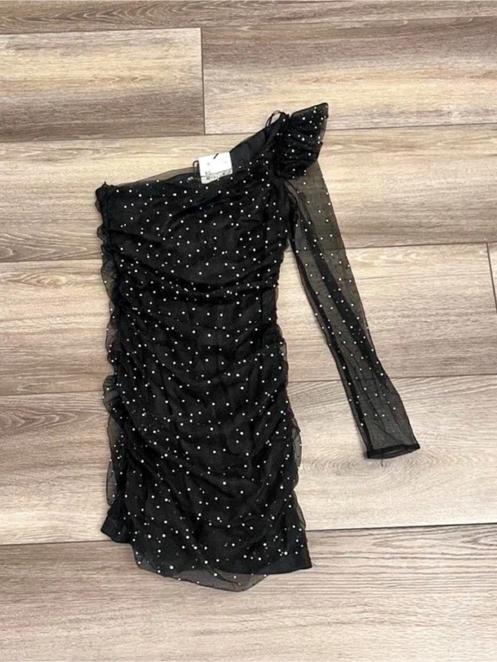 Zara Rhinestone Mesh style Dress One-Shoulder Mini Size XS